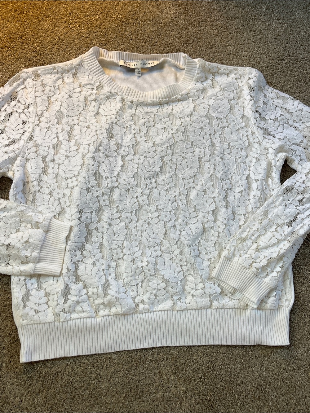 Free w/ Bundle English Factory White Floral Lace Sheer Front Sweater szS EUC